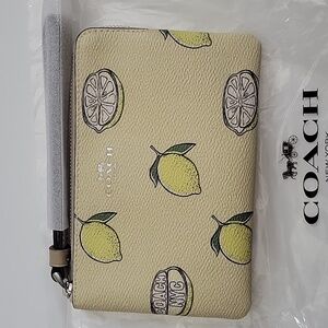Coach Corner Zip Wristlet With Lemon Print